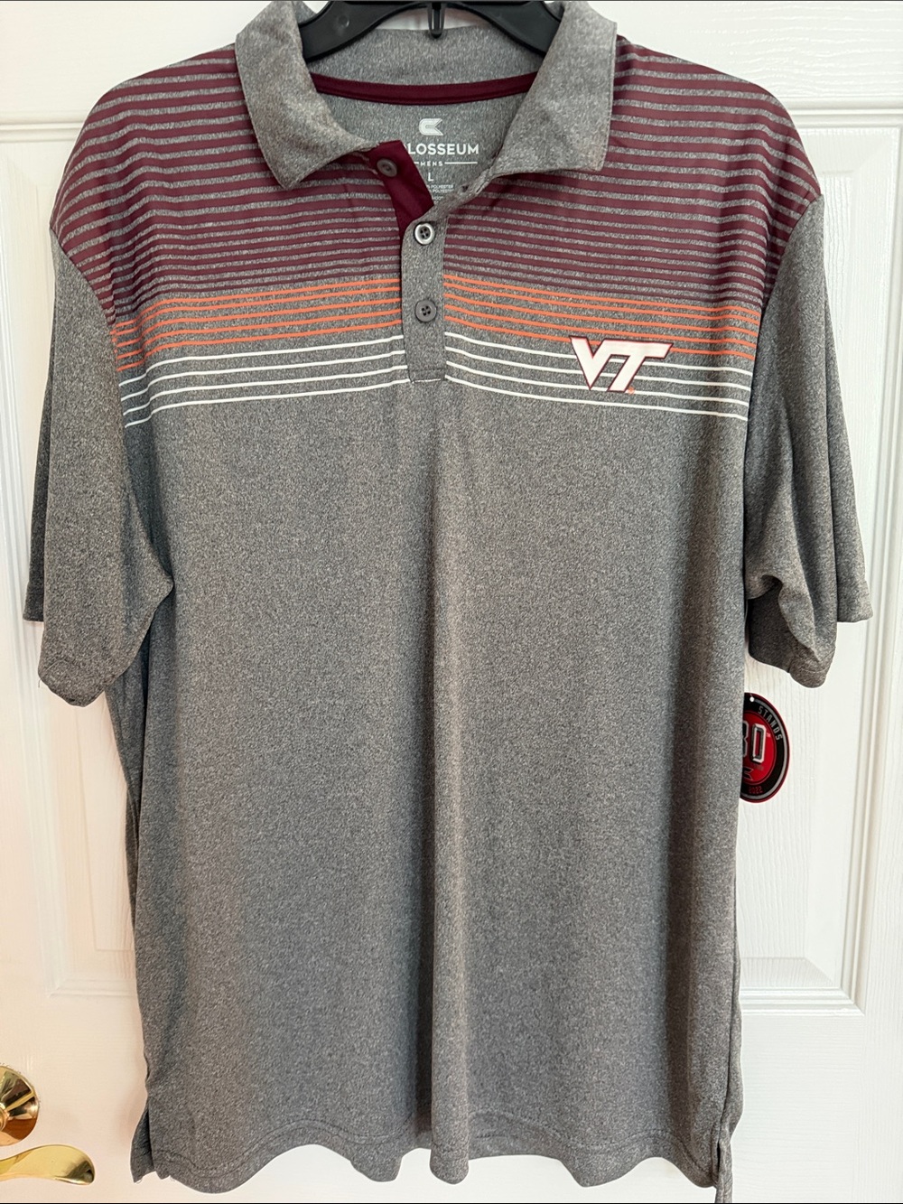 Colosseum Gray Maroon & Orange Striped VT Polo